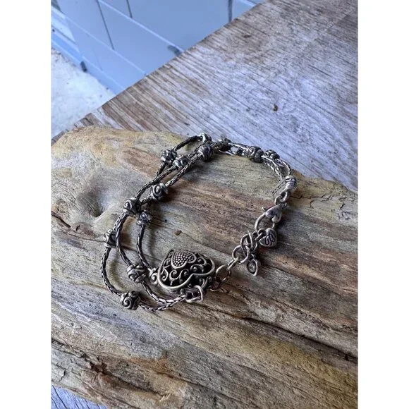 Brighton Reno Heart Dangle Charm Crystal 3 Strand Beaded Reversible Bracelet - Picture 6 of 6